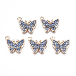 Сапфир Подвески из сплава , со стразами, без кадмия, без никеля и без свинца, золотой свет, бабочки прелести, сапфир, 15x17x3 мм, отверстие : 1.6 мм