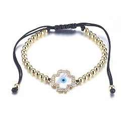 Golden Verstellbare geflochtene Perlenarmbänder aus Messing, mit Nylonschnur, Muschel und Micro pave Zirkonia Links, Bleifrei und cadmium frei, Kreuz, golden, 1-3/4 Zoll (44 mm)