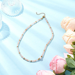 Розовый Ожерелья из бисера heishi с круглыми ракушечными жемчужинами и натуральным розовым авантюрином, золотые, туманная роза, 16.34 дюйм (41.5 см)