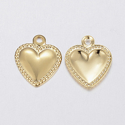 Real 18K Gold Plated 304 Stainless Steel Charms, Puffed Heart, Real 18k Gold Plated, 10x8x0.8mm, Hole: 1mm