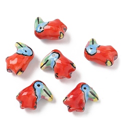 Красный Фарфоровые бусины ручной работы, птица, пастельный фарфор, красные, 19.5~20.5x16~19x11~11.5 мм, отверстие : 1.8 мм