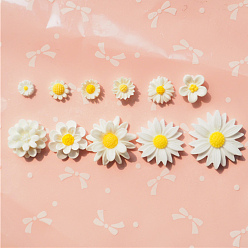 Белый Кабошоны из смолы, для мобильных аксессуаров своими руками, цветок ромашка, белые, 9~26.5x4~8.5 мм