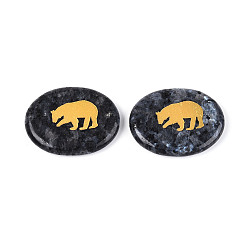 Larvikite Кабошоны из натурального ларвикита, овальный с выгравированным золотым узором в виде медведя, 44~45.5x34~36x6~7.5 мм