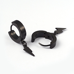 Черный Цвет Металла 304 из нержавеющей стали обруча серьги, стиле панк-рок, металлический черный , 25x13.5x4 мм , штифт: 1 мм
