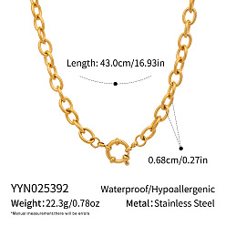 Настоящее золото 18K Минималистичные 6.8мм 304 ожерелья из нержавеющей стали с цепочкой для женщин, с застежками пружинного кольца, реальный 18 k позолоченный, 16.93 дюйм (43 см)