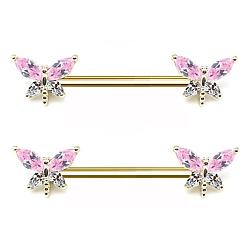 Золотой Кольца для сосков в форме стрекозы из латуни с кубическим цирконием, с 304 стержнем из нержавеющей стали, золотые, 14 мм