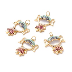 Настоящее золото 18K Латунные микро-паве красочные кубические циркониевые подвески, с целью перехода в кольце, долговечный, без свинца, без кадмии и без никеля, девушка, реальный 18 k позолоченный, 24x20.5x3.5 мм, отверстие : 3.5 мм