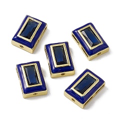 Синий Стойка покрытие латунные прямоугольные бусины, со стеклом и эмалью, реальный 18 k позолоченный, долговечный, без кадмия, без никеля и без свинца, синие, 12x8.5x5 мм, отверстия : 1.2 mm и 4x1.2 мм