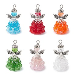 Античный Серебристый & Платиновый Стеклянные подвески, ангел, с имитацией австрийского хрусталя, тибетском стиле сплава angeltee бусы, бусины-разделители из хрусталя класса А из железа и латунные бусины, старинное серебро и платина, 38.5x20.5 мм, отверстие : 3.5 мм