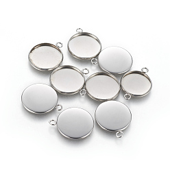 Stainless Steel Color 304 Stainless Steel Pendant Cabochon Settings, Plain Edge Bezel Cups, Flat Round, Stainless Steel Color, Tray: 18.5mm, 23.5x19.5x2.5mm, Hole: 2.5mm