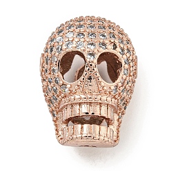 Розовое Золото Прозрачные бусины кубического циркония из микропаве, череп, розовое золото , 16x12x11 мм, отверстие : 1.6 мм