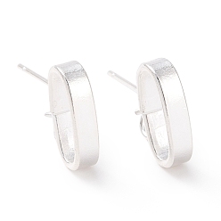 Посеребрённый 201 Выводы серьги из нержавеющей стали шпилька, с горизонтальной петлей и 316 штифтом из нержавеющей стали, овальные, 925 серебро покрытием, 12x3 мм, отверстие : 2.5 мм, штифты : 0.7 мм