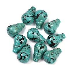 Темно-бирюзовый Окрашенная синтетическая бирюза 3 бусины гуру с отверстием, тыква форма, темные бирюзовый, 20~20.5x11~12.5x12.5~14 мм, отверстие : 1.8 мм