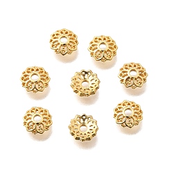 Настоящее золото 24K Шапочки и конусы для бусин, латунные, полые цветок, без кадмия и без свинца, стойки покрытие, долговечный, реальный 24 k позолоченный, 6x1.5 мм, отверстие : 1.4 мм