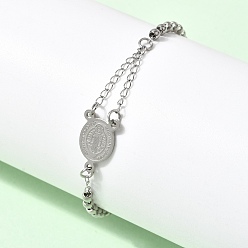 Нержавеющая Сталь Цвет 304 Браслеты из нержавеющей стали с крестом Святого Бенедикта для женщин, цвет нержавеющей стали, 7-1/8 дюйм (18.1 см)