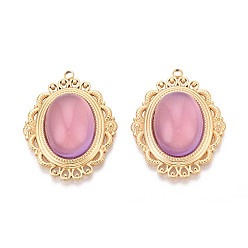 Фламинго 304 подвески из нержавеющей стали и стекла, овальный шарм, вакуумное покрытие pvd, реальный 18 k позолоченный, фламинго, 32x25x8~8.5 мм, отверстие : 1.8~2 мм