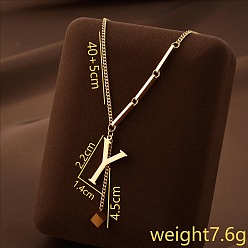 Letter Y 304 кулон с инициалом из нержавеющей стали с ожерельем из игральных костей, золотые, Письмо Y, 15.75 дюйм (40 см), Кулон : 22x14 мм