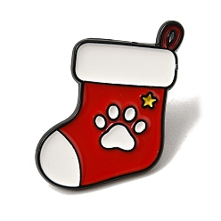 Christmas Socking Рождественские эмалевые булавки, Черные металлические застежки для значков на лацкан для рюкзака или одежды, красные, Рождественский носок с отпечатком лапы питомца, 24x23 мм