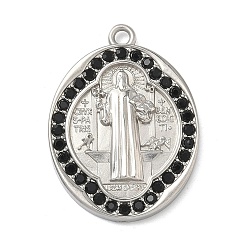 Нержавеющая Сталь Цвет 304 подвески из нержавеющей стали и страз, овал с амулетом святого Бенедикта, струя, цвет нержавеющей стали, 25.5x18.5x3 мм, отверстие : 1.6 мм