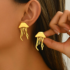 Золотой Серьги-гвоздики из латуни в виде медузы, золотые, 39x22 мм