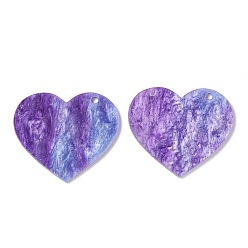 Темно-Фиолетовый Подвески из акриловых дисков, с блеском порошок, Стиль имитация драгоценных камней, сердце, темно-фиолетовый, 42.5x49.5x2~2.5 мм, отверстие : 2.8 мм