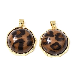 Half Round Кулоны из латуни и смолы с леопардовым принтом, без кадмия и без свинца, долговечный, стойки покрытие, реальный 18 k позолоченный, полукруглый шарм, 22x20x9 мм, отверстие : 5x3.5 мм