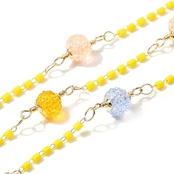 Разноцветный Латунные шестиугольные колонны со стеклянными бусинами и круглыми бусинами из смолы, пайки, с катушкой, долговечный, золотые, красочный, 3.5~20.5x2~7x0.5~7 мм, около 16.40 футов (5 м) / рулон