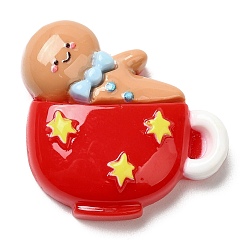 Gingerbread Man Кабошоны из непрозрачной рождественской смолы, для изготовления ювелирных изделий, Колобок, 24x25x7 мм
