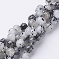 Rutilated Quartz Natural Black Rutilated Quartz Beads Strands, Round, 10mm, Hole: 1mm, 19pcs/strand, 8 inch