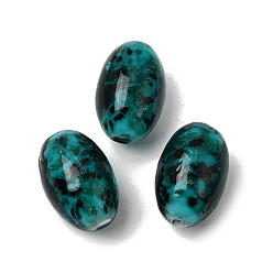 Bleu Vert Perles au chalumeau de sable d'or faites à la main , ovale, sarcelle, 16.5x11mm, Trou: 1.8mm