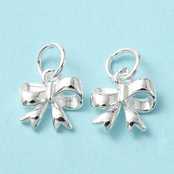 Серебро Стойки обшивки латунные прелести, без кадмия и без свинца, долговечный, с целью перехода в кольце, очарование бантом, серебряные, 10x10x3 мм, отверстие : 4 мм