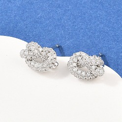 Прозрачный Серьги-гвоздики из латуни с микропаве из кубических цирконий, стойки покрытие, долговечный, без кадмия и без свинца, платина, прозрачные, 7x11.5 мм