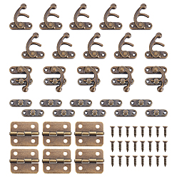 Antique Bronze Iron Wooden Box Lock Catch Clasps, with Iron Cabinet Drawer Butt Hinges Connectors and Replacement Hinge Screws, Antique Bronze, 42~43x37x8mm, Hole: 2.5mm, 2pcs/set, 40sets