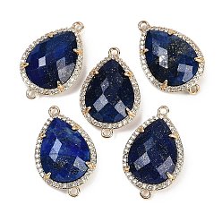 Ляпис-Лазурь Окрашенный натуральный лазурит ограненные звенья-слезы, латунь с покрытием из латуни, микро-паве, прозрачные подвески из кубического циркония, золотые, 26x16.5x6 мм, отверстия : 1.6 mm и 1.4 мм