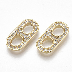 Real 18K Gold Plated Brass Micro Pave Cubic Zirconia Links/Connercots, Soda Tab/Pull Tab, Nickel Free, Clear, Real 18K Gold Plated, 18x9x2mm, Hole: 5x4.5mm