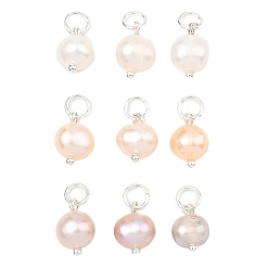 Серебро Подвески из натурального пресноводного жемчуга, разноцветные, полированные с двух сторон подвески, серебряные, 10.5~11.5x7~7.5x6~6.5 мм, отверстие : 3.5 мм