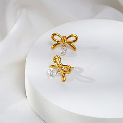 Настоящее золото 18K Серьги-гвоздики в форме капли из нержавеющей стали с прозрачным кубическим цирконием, простой дизайн, для женщин, реальный 18 k позолоченный, 18x20.66 мм