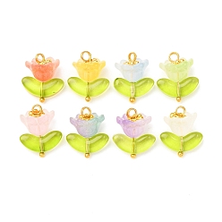 (52) Непрозрачная лаванда 8 шт. 8 цвета, подвески из прозрачного стекла, окрашенные распылением, цветочный шарм, с золотой латунной петлей, разноцветные, 16.5~17.5x14x10.5 мм, отверстие : 2 мм, 1 шт / цвет