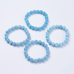 Aquamarine Natural Aquamarine Beaded Stretch Bracelets, Round, Dyed, 2-1/8 inch(53mm)