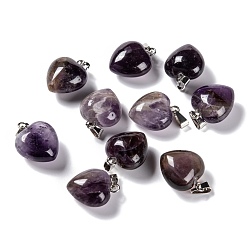 Amethyst Natural Amethyst Pendants, with Platinum Brass Loops, Puffy Heart, 18~19x15~15.5x6~8mm, Hole: 6x2.5~3mm