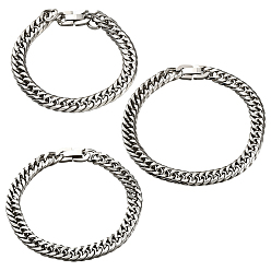 Нержавеющая Сталь Цвет 3 шт. 3 стили 304 браслеты из кубинских звеньев из нержавеющей стали для мужчин и женщин, цвет нержавеющей стали, 7-3/4~9-1/8 дюйм (19.7~23.2 см), м 1шт/стиль