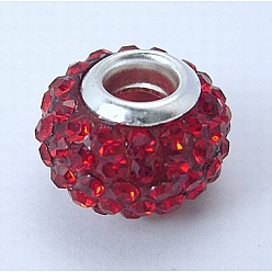 Rot Harz europäischen Strass Perlen, Klasse A, mit versilbertem Messing Doppelkerne, Rondell, rot, 15x10 mm, Bohrung: 5 mm