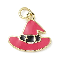 Hat Подвески из латуни и эмали на тему Хэллоуина, с целью перехода в кольце, реальный 18 k позолоченный, шляпа, 15x16x2 мм, отверстие : 3 мм
