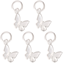 Бабочка 5шт. 925 подвески из стерлингового серебра, серебряный цвет гальваническим, с прыжковых колец, бабочка, 12x9x1.5 мм, отверстие : 3.5 мм