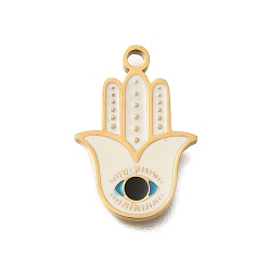 Hamsa Hand Вакуумное покрытие pvd 201 подвески из нержавеющей стали, с эмалью, очарование глаз, реальный 18 k позолоченный, хамса рука, 17x12x1.5 мм, отверстие : 1.5 мм
