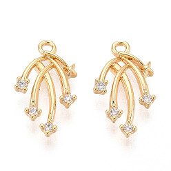 Настоящее золото 18K Латунные микро проложить кубического циркония прелести, метеор, долговечный, без никеля , реальный 18 k позолоченный, 17.5x10x2.5 мм, отверстие : 1.4~1.5 мм