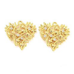 Настоящее золото 18K Кулон из циркония, сердце, прозрачные, реальный 18 k позолоченный, 18x18x2.5 мм, отверстие : 1.2 мм