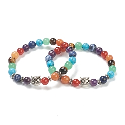 Смешанные камни Чакра ювелирные изделия, круглые браслеты из смешанных драгоценных камней и бусин, с бусинами из сова, античное серебро, внутренний диаметр: 2-3/8 дюйм (6 см)