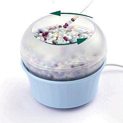 Светло-Голубой Пластиковая автоматическая USB-бисероплетительная машина, электрические вертушки для бусин с крючком из углеродистой стали, провод, Небесно-голубой, 10.9x10.9x9.65 см