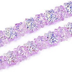 Лиловый Гальваническое покрытие, прозрачные стеклянные бусины, нити, лотос, с половиным покрытием, с покрытием AB цвета, сирень, 9.5~10x13.5~14x6.5~7 мм, отверстие : 1 мм, около 70 шт / нитка, 25.59 дюйм (65 см)